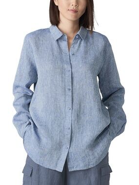 Eileen Fisher Light Blue Button-Down Linen Shirt, MP